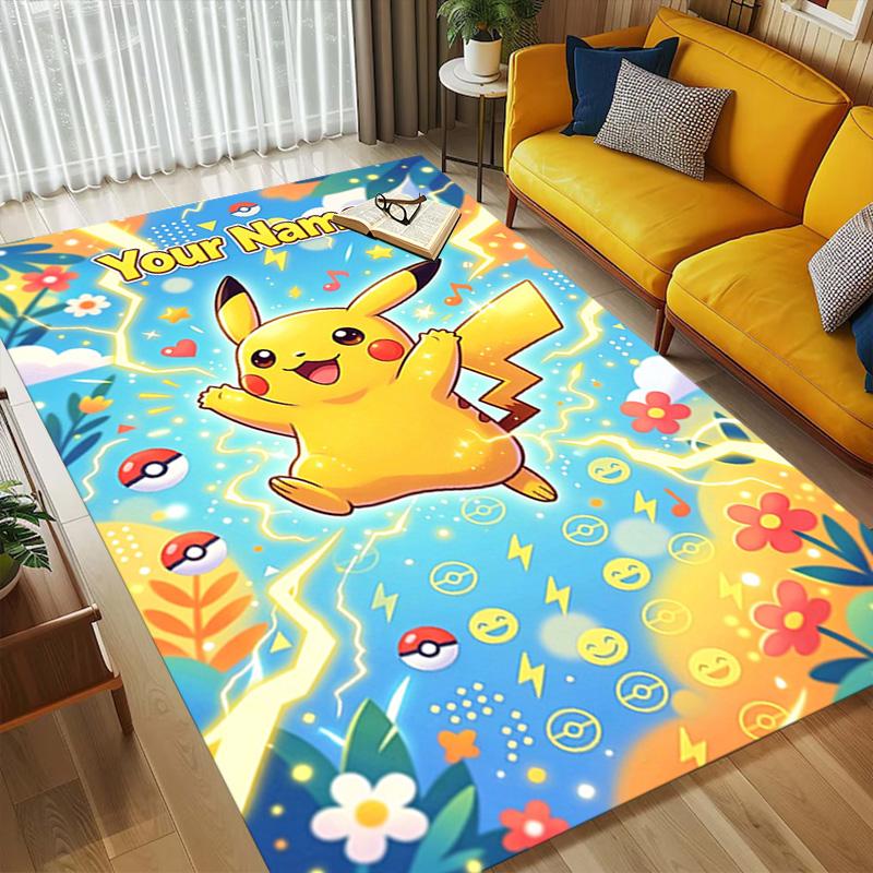 Custom Name Pikachu Jump Carpet Rug for Bedroom Living Room Home Sofa Decoration,Playroom Sofa Office Home Decor Game Large Decor Floor Mat