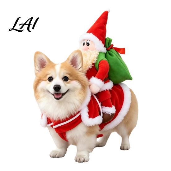 Comfortable Polyester Pet Outfit Cowboy Rider Dog Costume with Saddle Santa Riding on Holiday Apparel Funny Outfit Cute for Halloween Parties