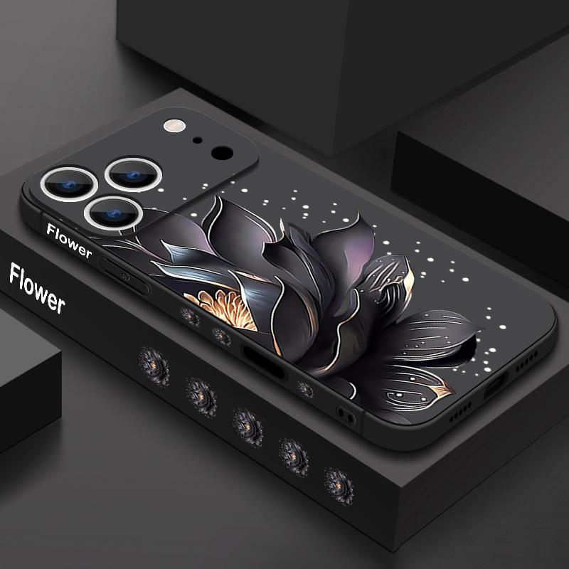 Чехол с принтом черного лотоса для iPhone 17 Pro чехол для iPhone 17 16 15 14 13 17 Pro Max 16e 15 16 Plus противоударный ТПУ силиконовый чехол для телефона со шнурком