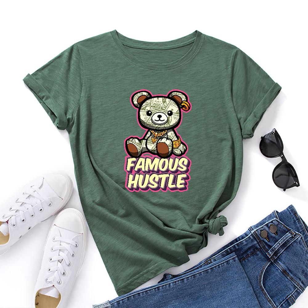 Знаменитая футболка Hustle из хлопка с коротким рукавом и круглым вырезом для женщин, 2D-принт, топы