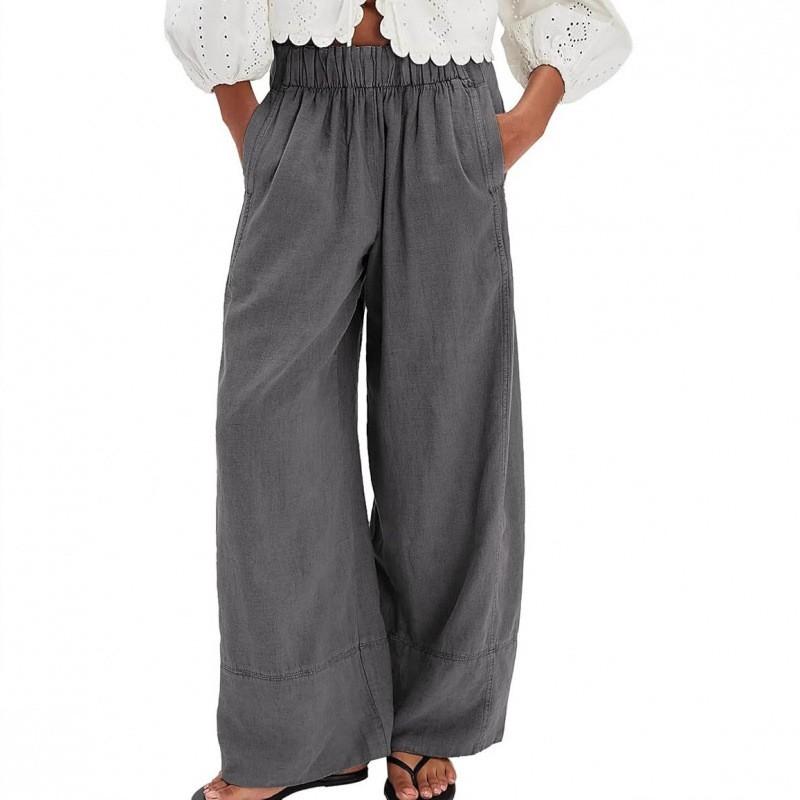 2026 Womens Plus Size Solid Color Stretchy Waist Wide Leg Pants Casual Loose Trousers