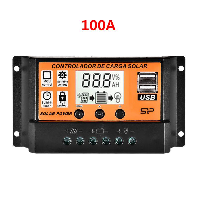 10A/20A/30A/40A/50A/60A/70A/80A/90A/100A автоматический ЖК-экран контроллер солнечной зарядки двойной USB регулятор солнечной панели 12V24V