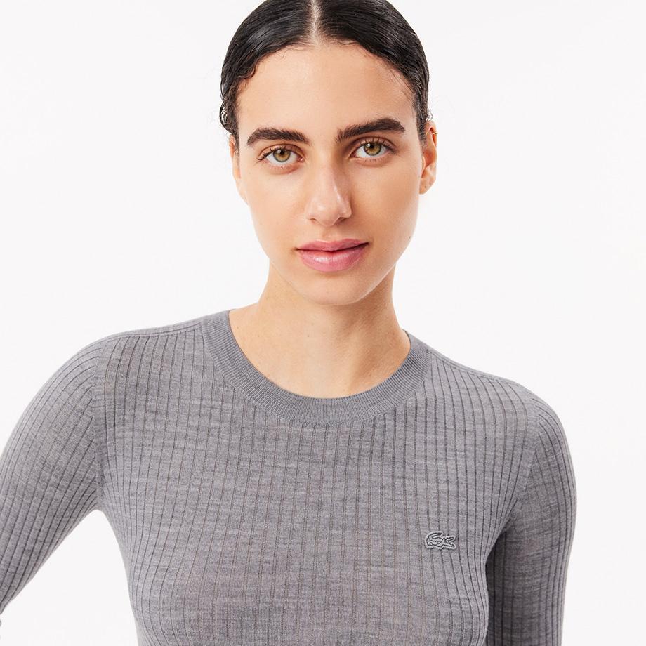 [lacoste] Women's Slim Fit Ribbed Crew Neck Sweater AF2576-54NCCA