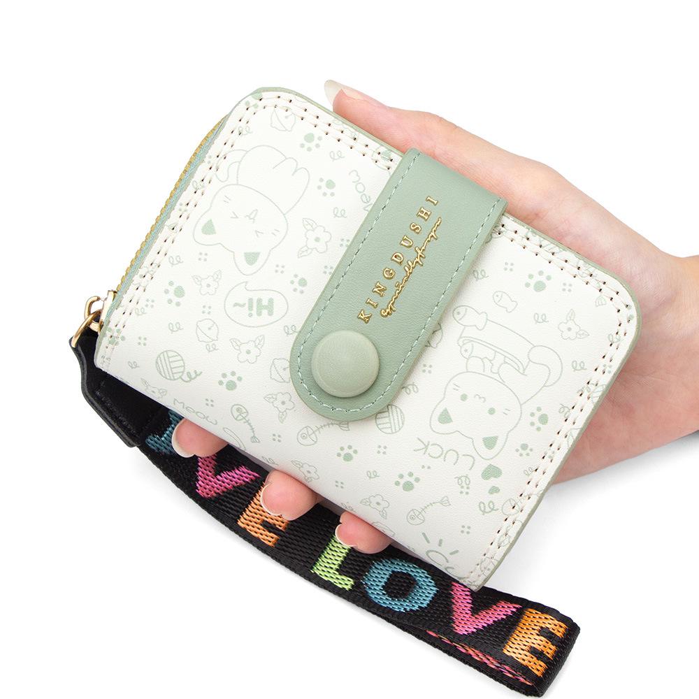 2025 Японский Милый Котенок Женский Короткий Кошелек и Держатель для Студенческой Карты Кошелек на Молнии для Монет