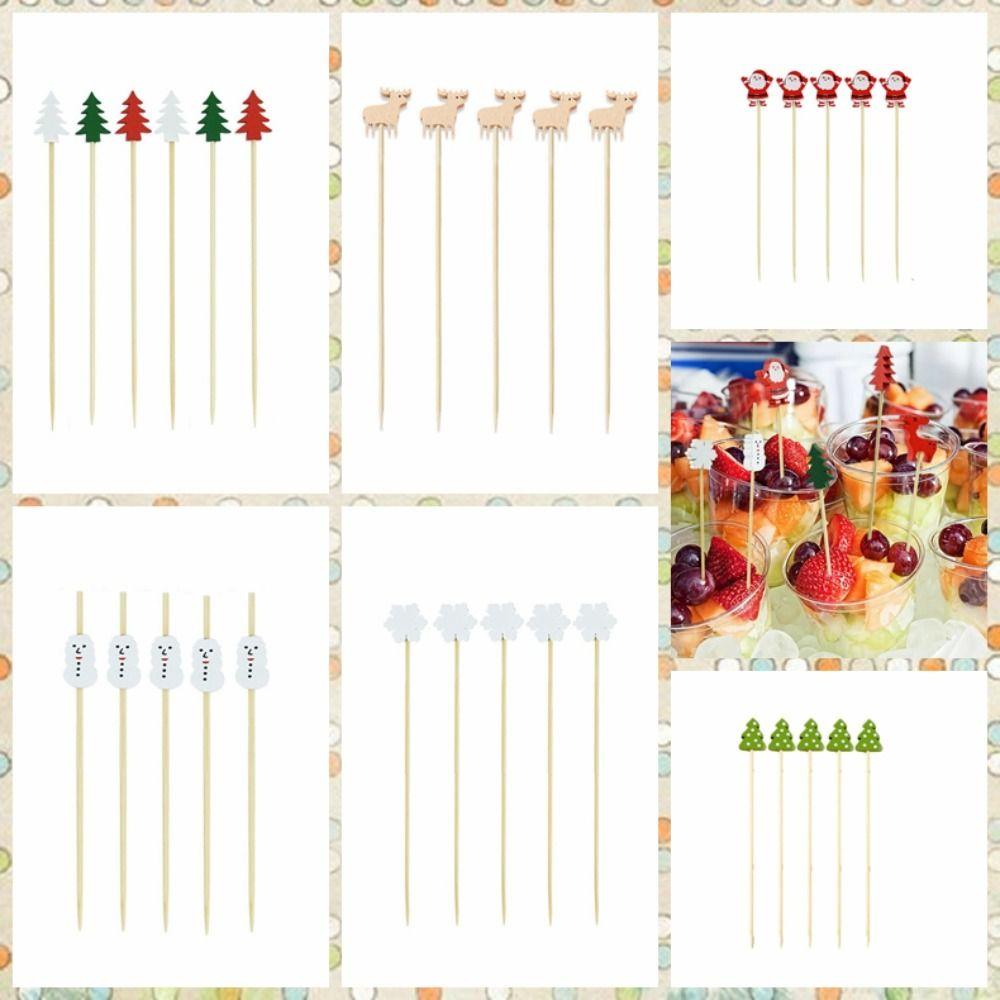 100 шт./компл. бамбуковые рождественские фруктовые палочки одноразовые не ломающиеся коктейльные бамбуковые палочки гладкая поверхность шампур вилка торт