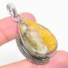 Natural Bumble Bee Jasper Stone Two Tone 925 Sterling Silver Pendant 2.29" c1L23
