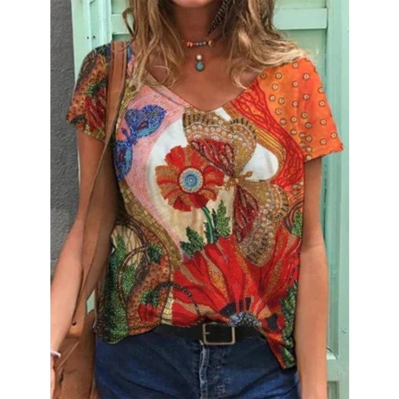 Summer Butterfly Dragonfly 3dV Neck Printed New Women's Top T-shirt