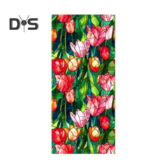 Stained Glass Static Window Film Vintage Flower Privacy Protection Sun Blocking Glass Cling Waterproof PVC Window Covering Film