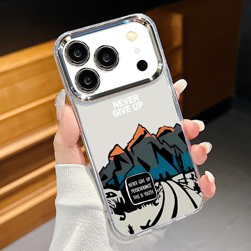 Чехол для телефона 'Пейзаж снежной горы' для iPhone 17 Pro Max С покрытием Рамка для камеры Прозрачная Мягкая крышка для iPhone 16 15 14 13 Pro Max 11 16E 17E