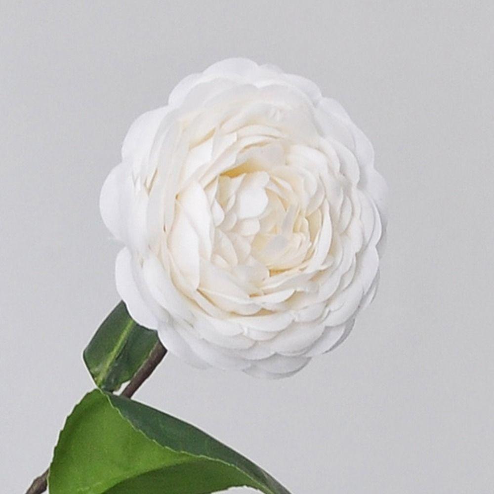 Creative Multicolor Camellia Artificial Flower Silk Petal Green Leavees Faux Flower Photo Props Floral Arrangement Gift