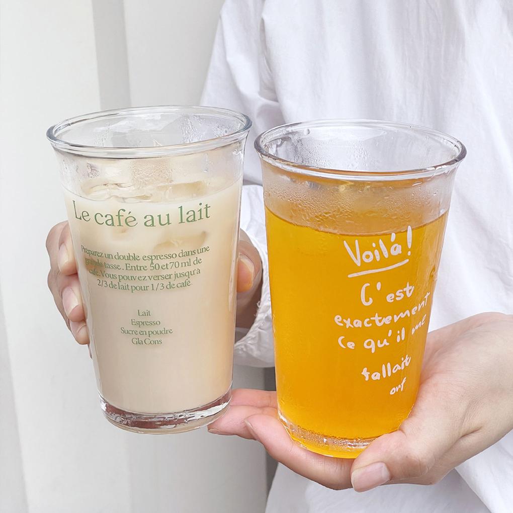 Korean Glasses Cold Cup Premium Glass Cups With Lids And Straws For On Go Sipping Creative Letters