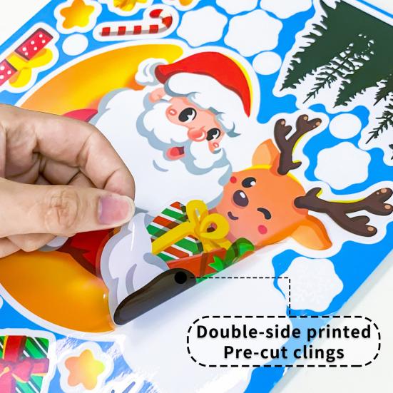 Праздничное рождественское окно цепляется за богатый рождественский элемент, создает атмосферу, милые зимние праздничные наклейки на окна, наклейки