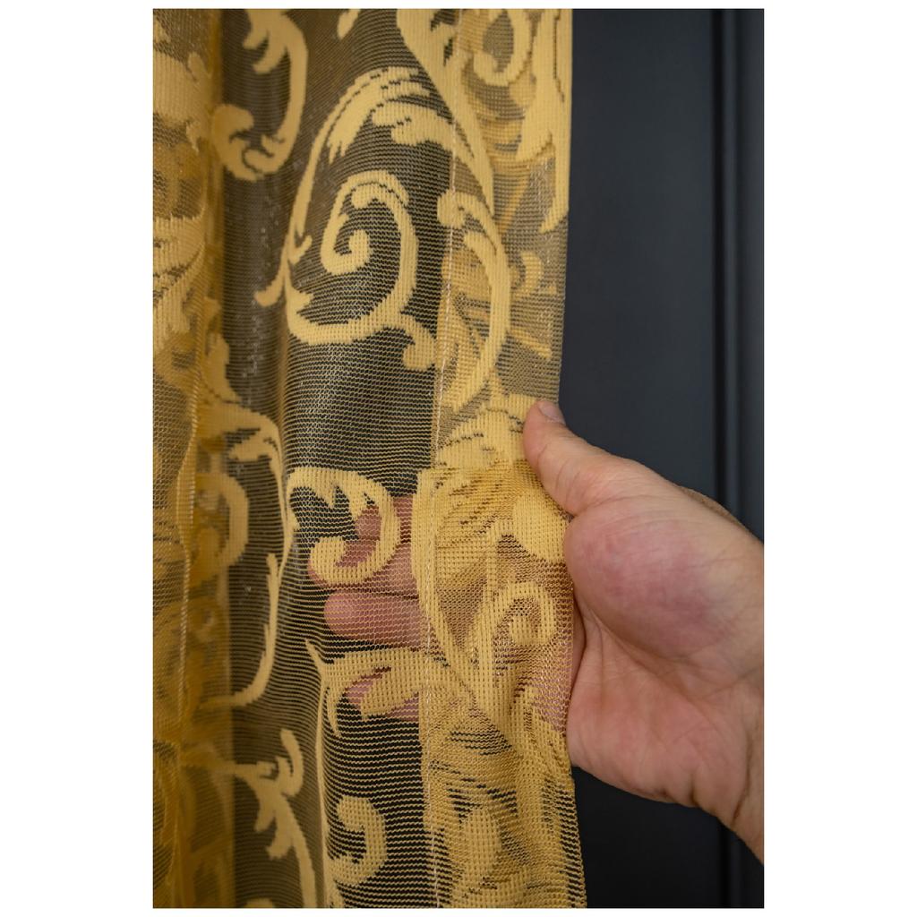 Узор Корона Шаль 1/3 Частая Батарея, Тюль Занавес Одно Крыло - Горчичный