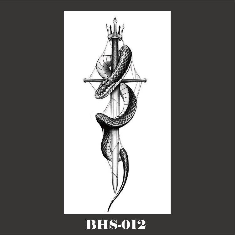 Черная змея, временные татуировки, наклейки для женщин и мужчин, водостойкая поддельная татуировка на талии, темное вино, большой размер, татуировка змеи