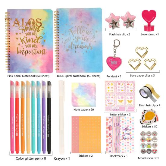 Набор для дневника для девочек от 8 до 12 лет, набор канцелярских принадлежностей «сделай сам» с цветными ручками, наклейками, скотчем, принадлежностями для скрапбукинга