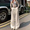 2025 Autumn Women's High-Waisted White Wide-Leg Jeans: Slimming, Loose, Pleated Straight-Leg Fit