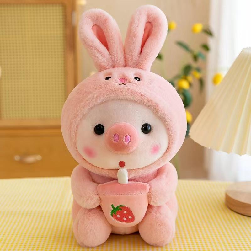 1 Piece of 25cm Frog Tiger Rabbit Wild Boar Tea Plush Pink Pig Milk Tea Plush Toy Boy Girl Childrens Gift