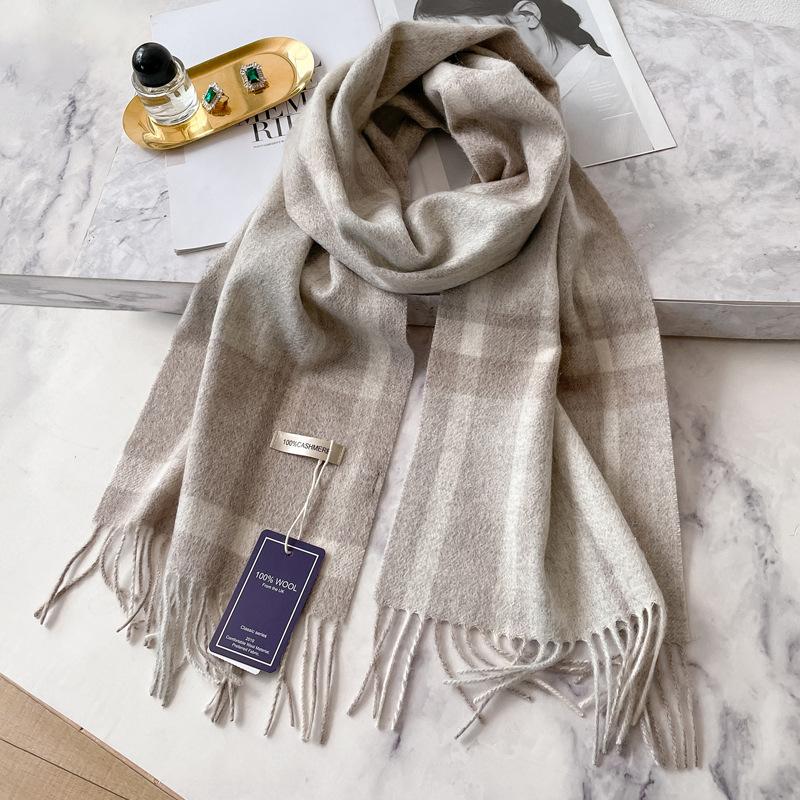 Vintage Dark Brown Cashmere Scarf Women's Winter Warm Versatile Plaid Fringed Scarf