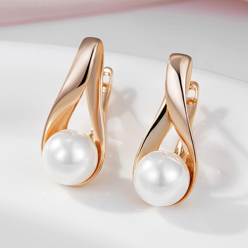 Kinel Pearl Drop Earrings For Women Rose Gold Color Bride Wedding Elegant Jewelry Memorial Day Gift
