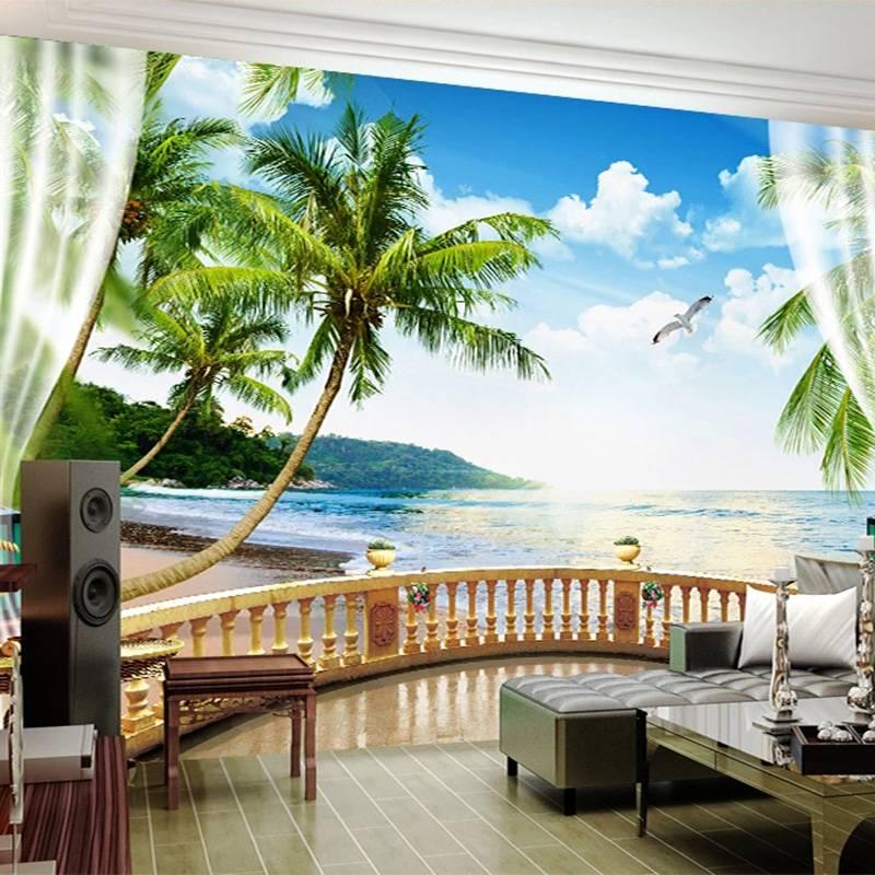Обои 3D морской пейзаж балкон фрески Гостиная ТВ Столовая Водонепроницаемый домашний декор 3D наклейки на стену