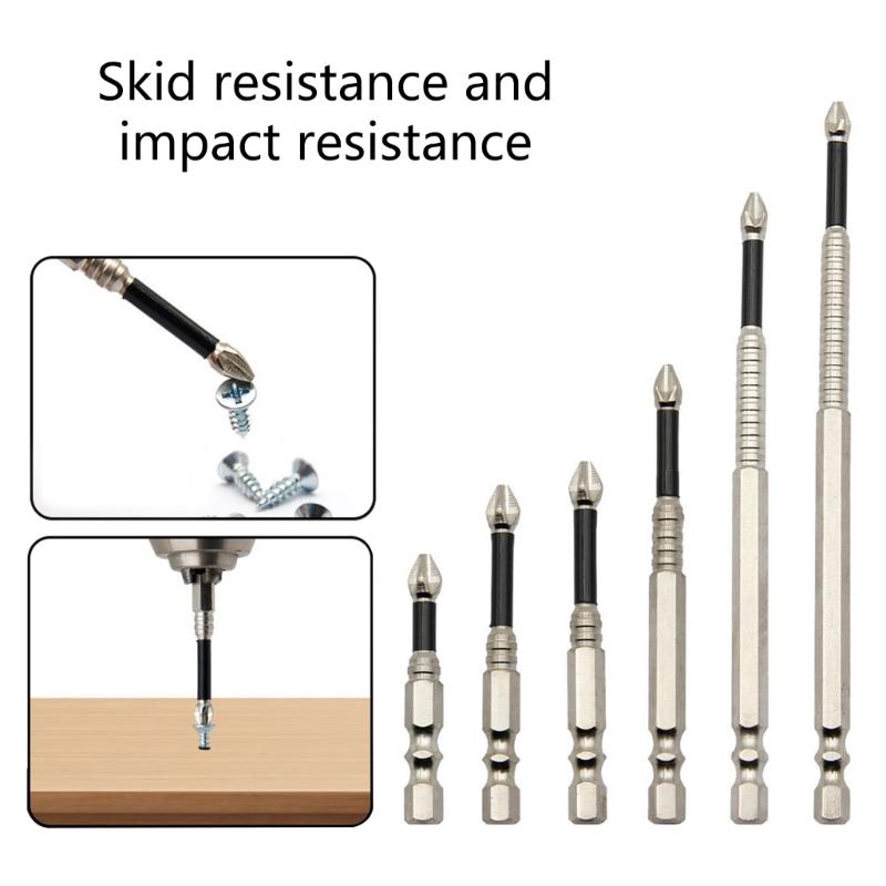 5Pcs 50-150mm Crosses Magnetic Screwdriver Bit Alloy Steel AntiSlip Long Drill Bits Impact Resistance Waterproof Bits