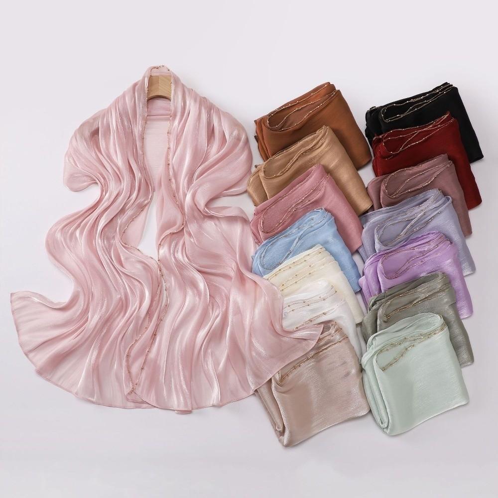 Unilateral golden chain Sunscreen shawl Shining Ramadan Long Scarf Chiffon Hijab Veil Outdoor