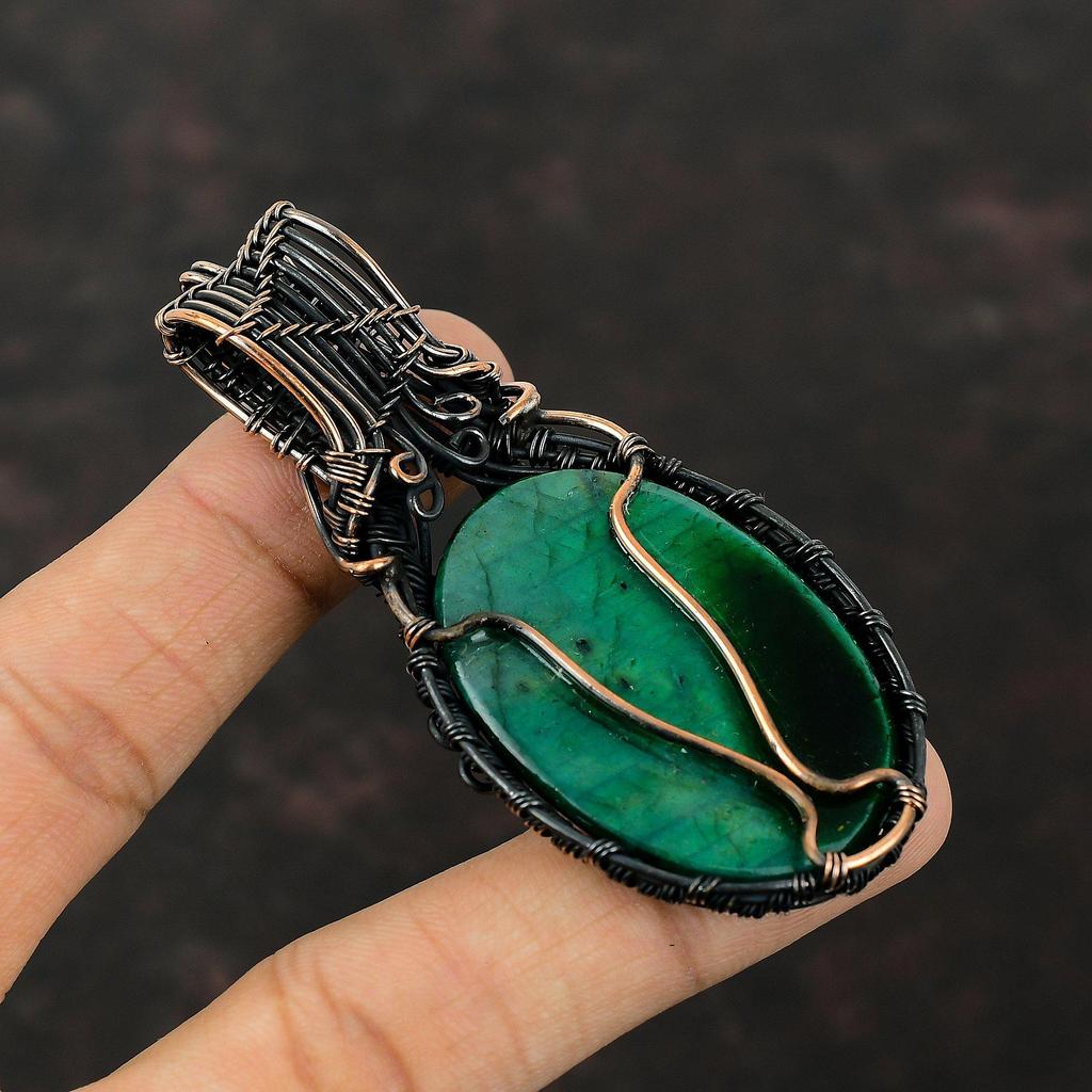 Green Fire Labradorite Pendant Copper Wire Wrapped Pendant Handmade Antique Pendant Copper Jewelry Gemstone Pendant Elegant Jewelry For Gift