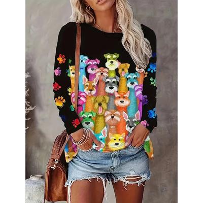 Футболка с принтом мультяшной собаки для женщин, блузка с длинным рукавом и укороченным топом, женская одежда, модные женские графические рубашки