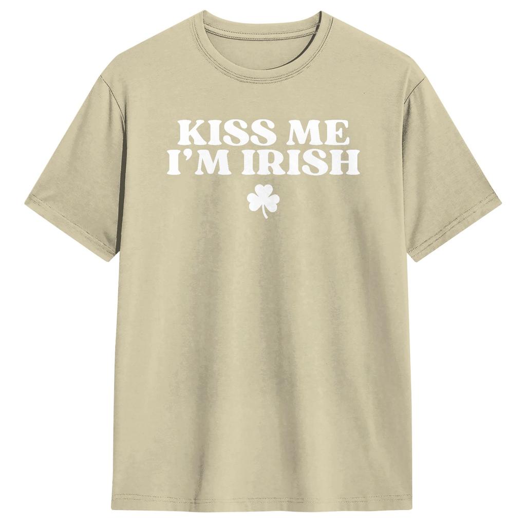 Vintage Kiss Me Im Irish Funny St Patricks Day TShirts Men Round Collar Cotton T Shirts Short Sleeve Tees Gift Idea Tops