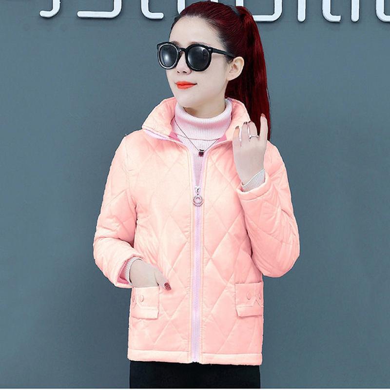 Women's Autumn and Winter Short Warm Jacket Lined Cotton Casual Warm Jacket Loose Comfortable Standing Collar Warm Jacket
