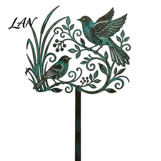 Rustic Copper Bird Statue Metal Garden Stake, Weather Resistant Iron Yard Art Ornament, Unique Accent Retro Patina Finish Sign for Outdoor Lawn Decor