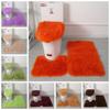 3pcs/set Fluffy Hairs Toilet Lid Cover Rugs Solid Color Shower Carpets Sets  Shower Room