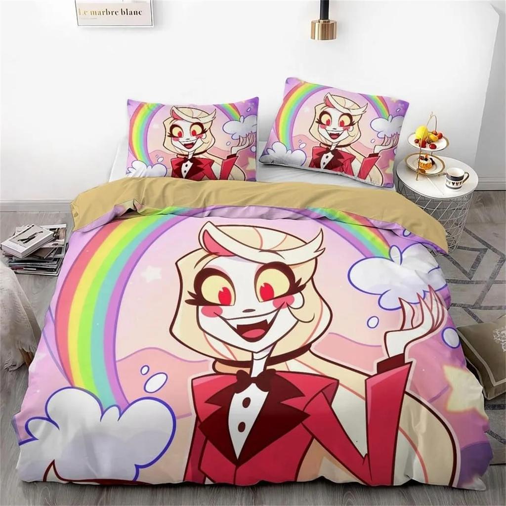 Мультяшный 2/3 шт. H-Hazbin Hotel Пододеяльник и Наволочки, Домашние Комплекты Постельного Белья На Молнии, Для Детей и Взрослых Односпальный/Двуспальный Размер