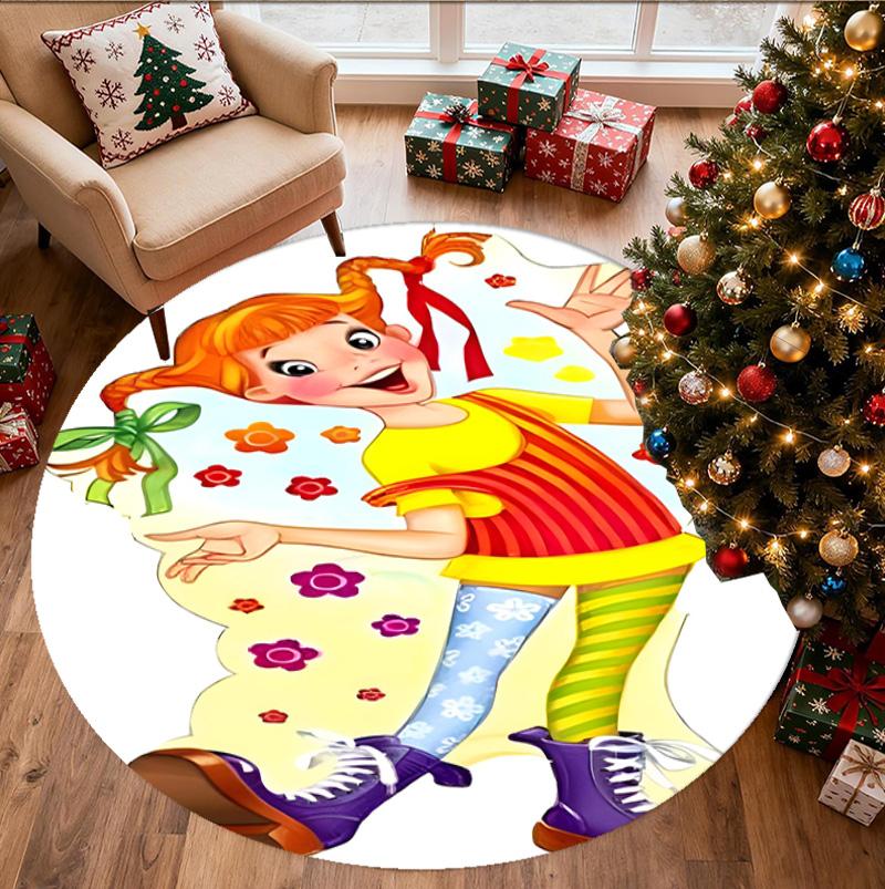Pippi Longstocking Pattern Round Rug, Indoor/Outdoor Mat, for Picnic, Gameroom, Bedroom, Office, Living Room, Home Decor Carpet, Birthday Gift