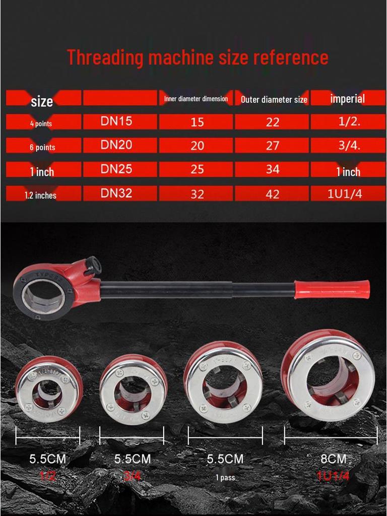 Durable 1/2-4 inch Manual Pipe Threader for Iron, Galvanized, and Water Pipes