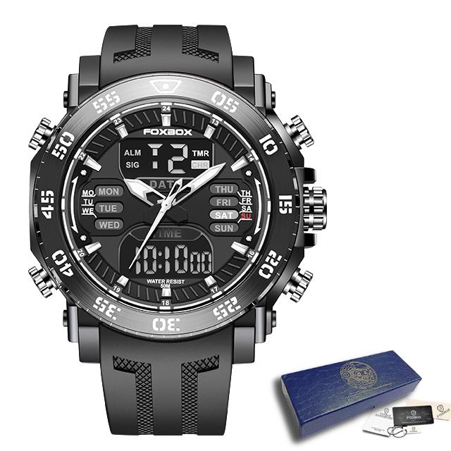 LIGE Мужские часы с двойным дисплеем, военные армейские часы FOXBOX, мужские часы 50 м, водонепроницаемые наручные часы, светодиодные кварцевые часы, спортивные часы
