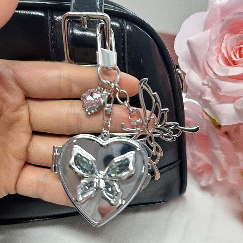 Милая бабочка в форме сердца складное зеркало брелок Y2K модный металлический брелок автомобильный держатель для ключей сумка подвеска украшение для девушки подарок