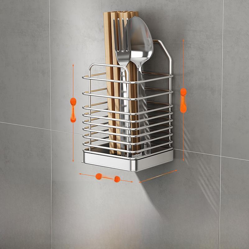 Wall-Mounted Stainless Steel Kitchen Utensil Holder for Chopsticks, Knives, and Forks