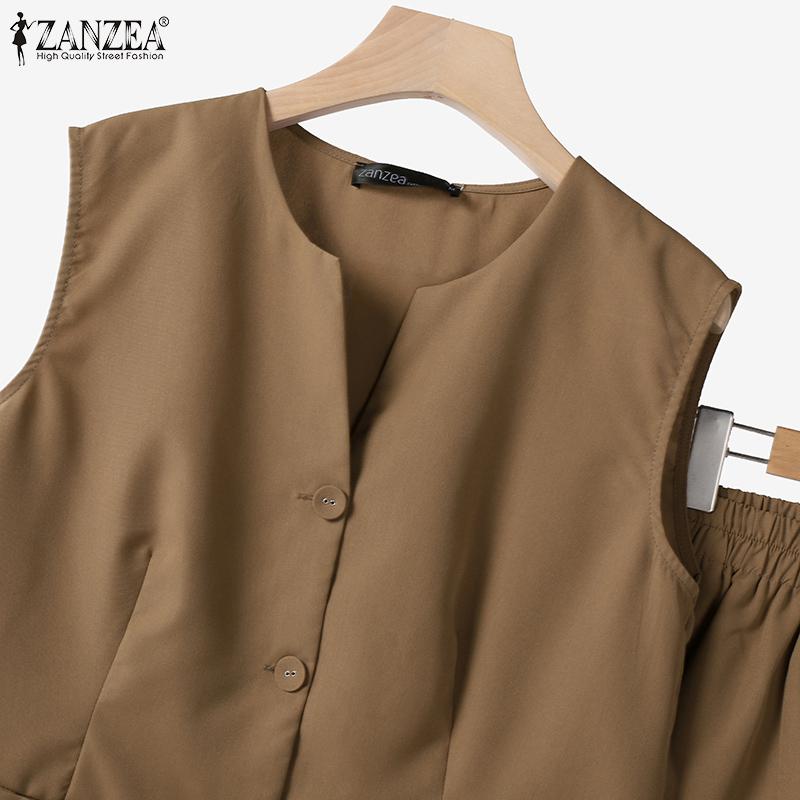 ZANZEA Женские безрукавки, топы и брюки, летние комплекты из двух частей