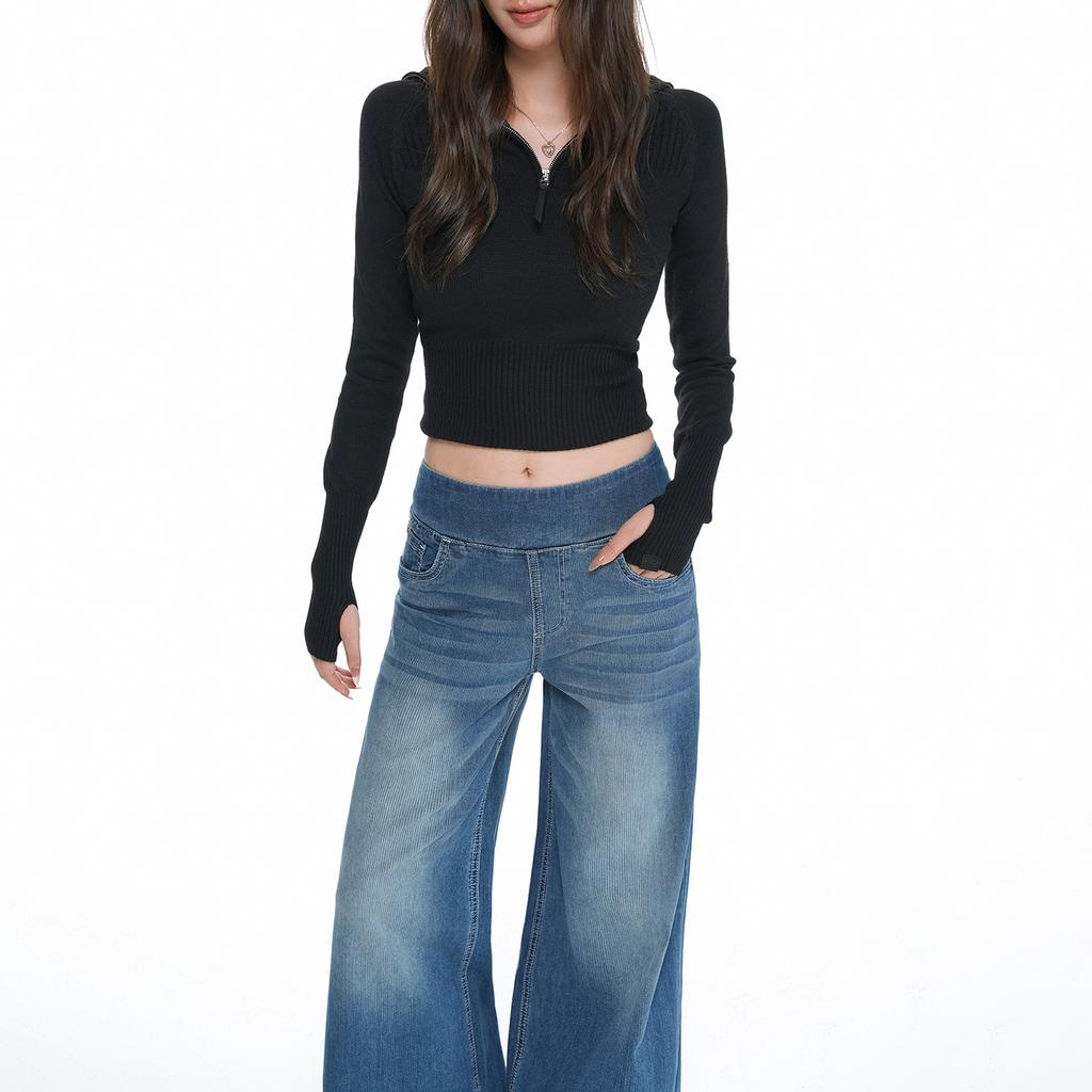Autumn and winter new wide-leg jeans women's American design sense retro versatile drape loose straight pants