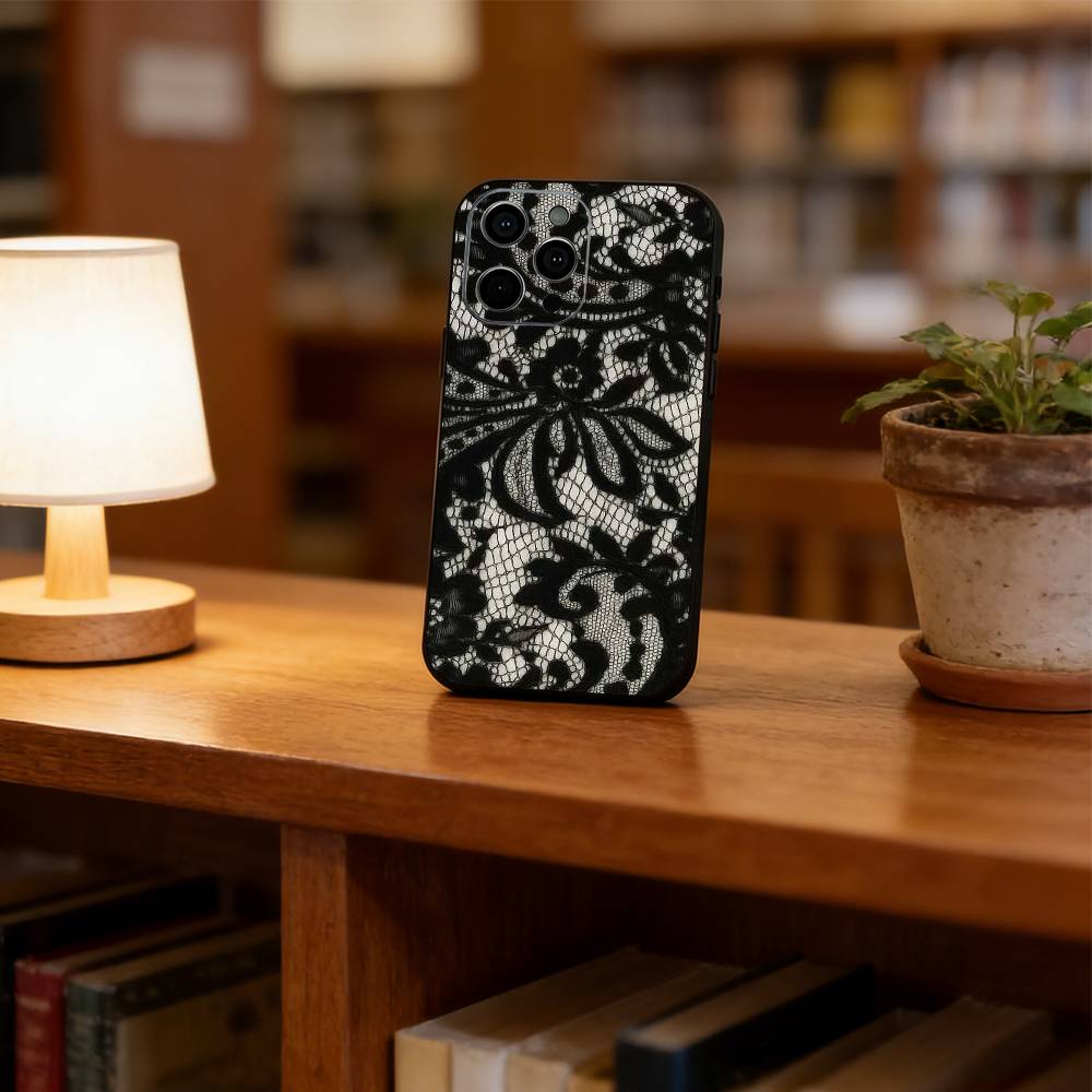Винтажный кружевной чехол для телефона для iPhone 17, 16, 15, 14, 13, 12, 11 Plus, Pro Max, Другие Мягкий черный чехол