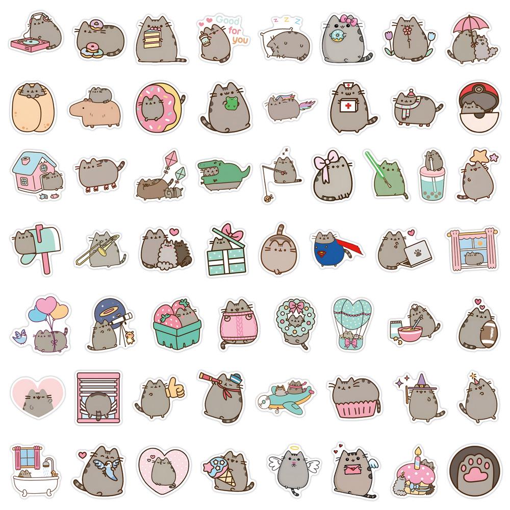 110 Pcs Anime Fat Cat Pusheen Cartoon Stickers for Suitcases, Water Bottles, and Scooters