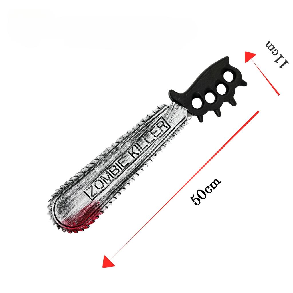 Halloween Realistic Machete Electric Saw Plastic Chainsaw Machete with Blood Stains Halloween Horror Decoration Props