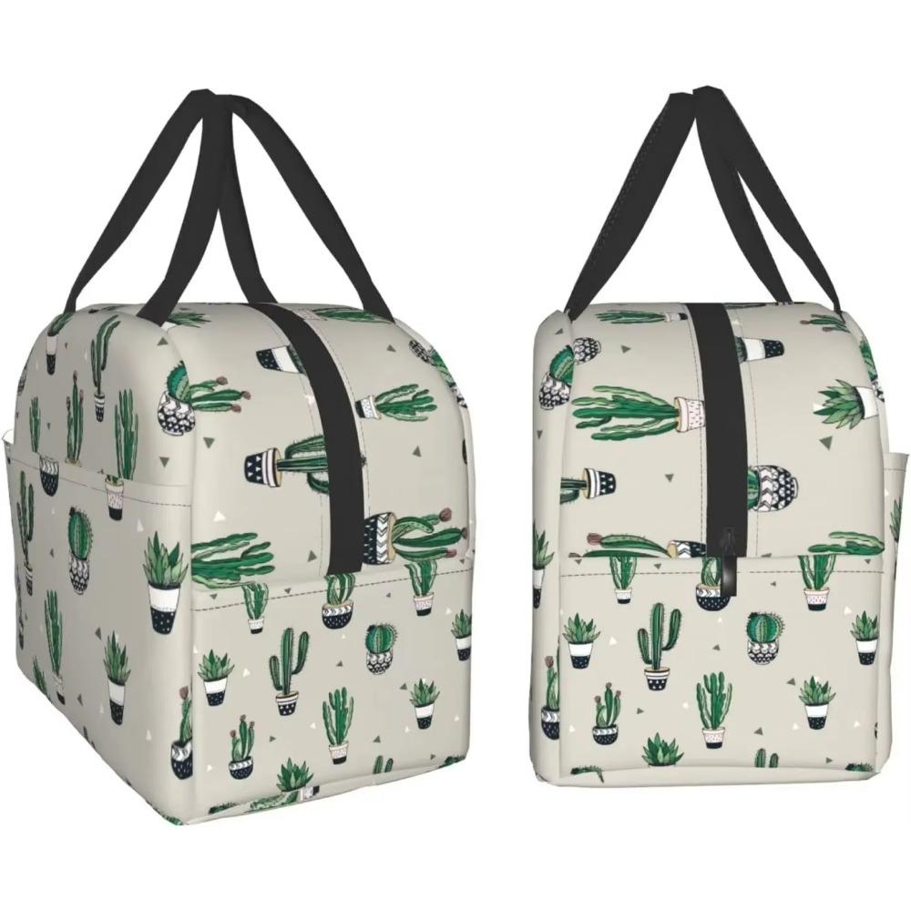 Lunch Bag Green Cute Cactus Reusable Water-Resistant Cooler Lunch Tote Box, Boys Girls Cute Container Lunch Bag School Office