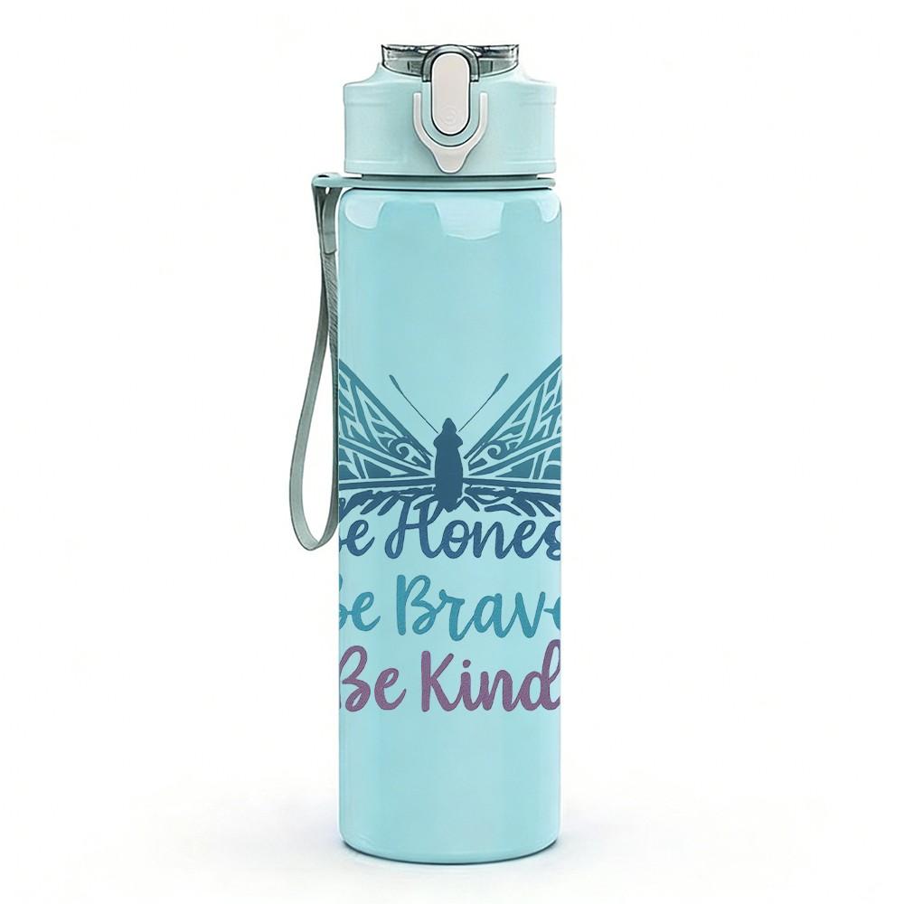 1PC Be Brave Be Kind Blue Butterfly 750ml Color Plastic Sports Water Bottle Leakproof Flip Straw Lid Suitable for Sports Office Home Use