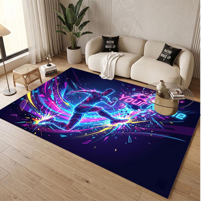 Soccer Theme Soft Crystal Velvet Rug Custom Name & Text Print Non Slip Floor Rug for Bedroom Living Room