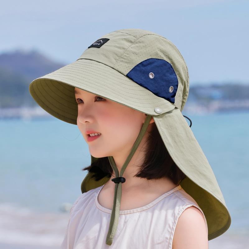 Summer Children's Hats Boys and Girls Sun Protection Visor Big Brim Shawl Neck Protection Sun Hat Quick Drying Waterproof Bucket Hat