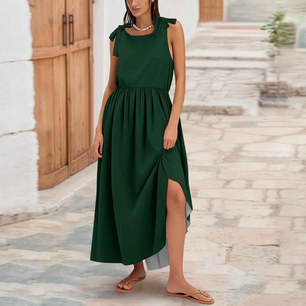 Женское летнее модное платье-майка А-силуэта без рукавов повседневное платье с цветочным принтом/однотонными карманами