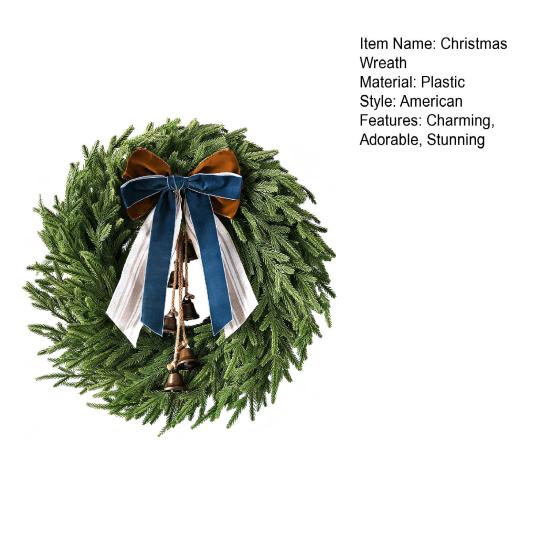 Yousheng 22 Inch Real Touch Christmas Wreath for Front Door Artificial Greenery Pine Cedar Wreath with Bells And Ribbon Bow for Home Porch Wall Window