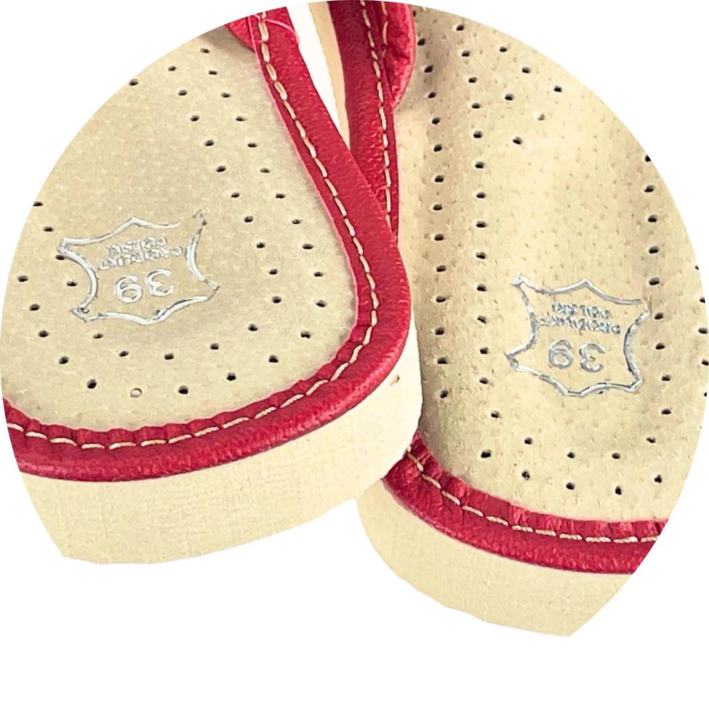 Women's leather slippers, red house slippers 35